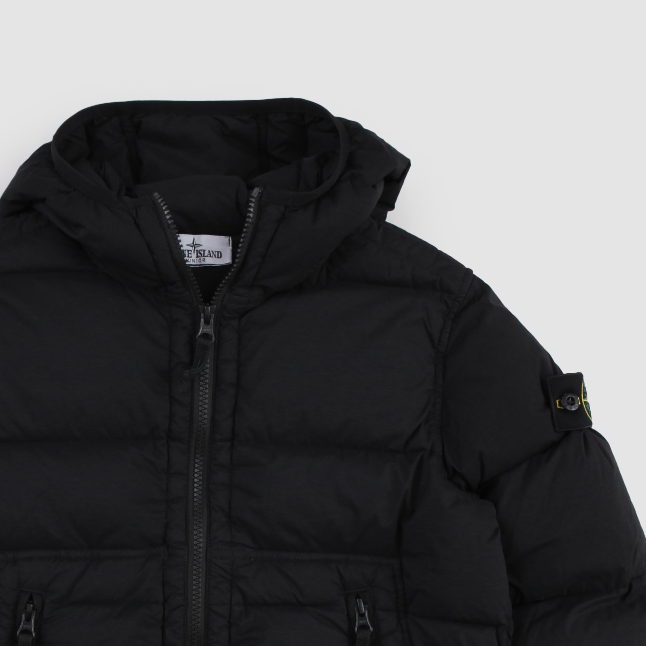 Black Hoodie with Embossed Plate By STONE ISLAND