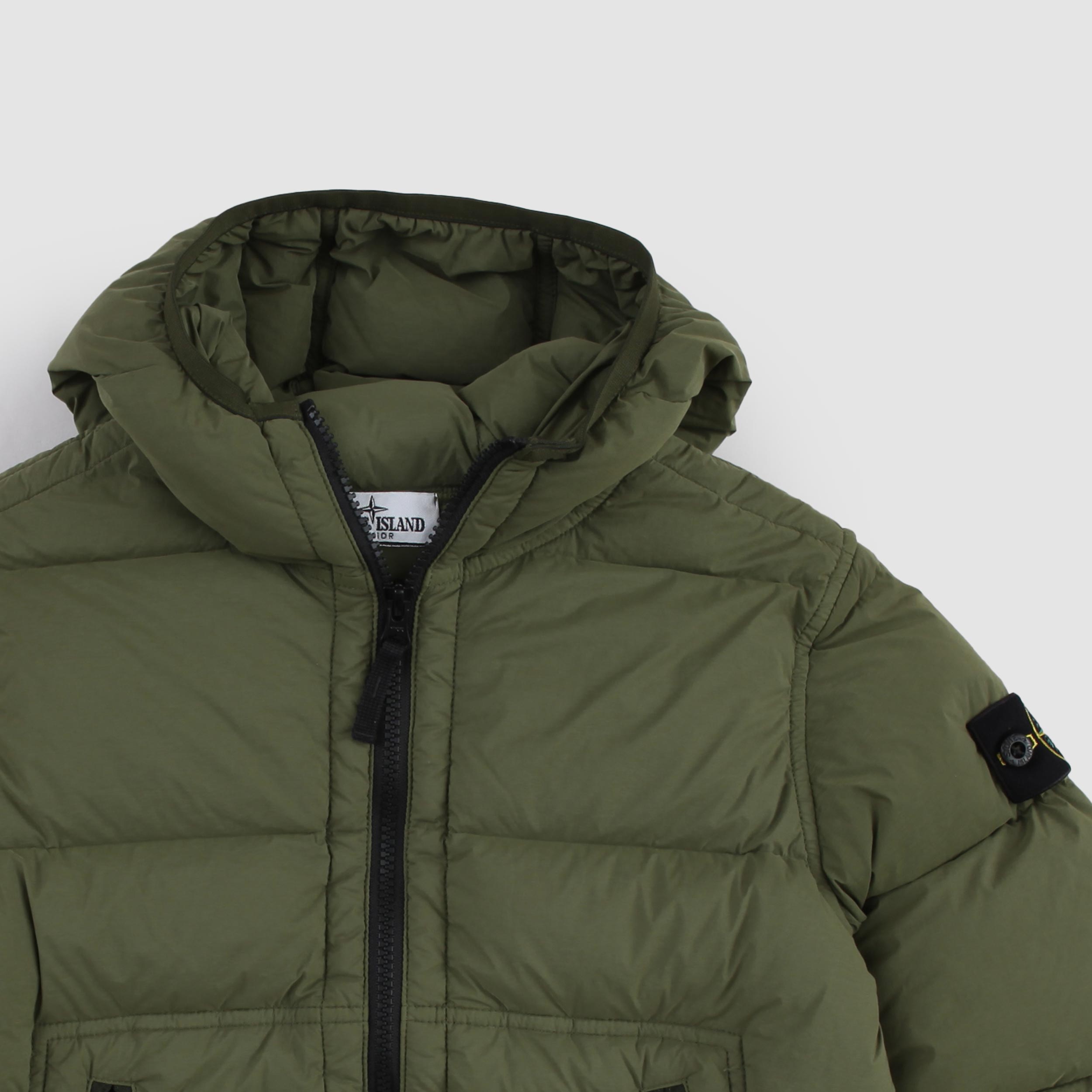 Green Hoodie Jacket with Embossed Tag By STONE ISLAND