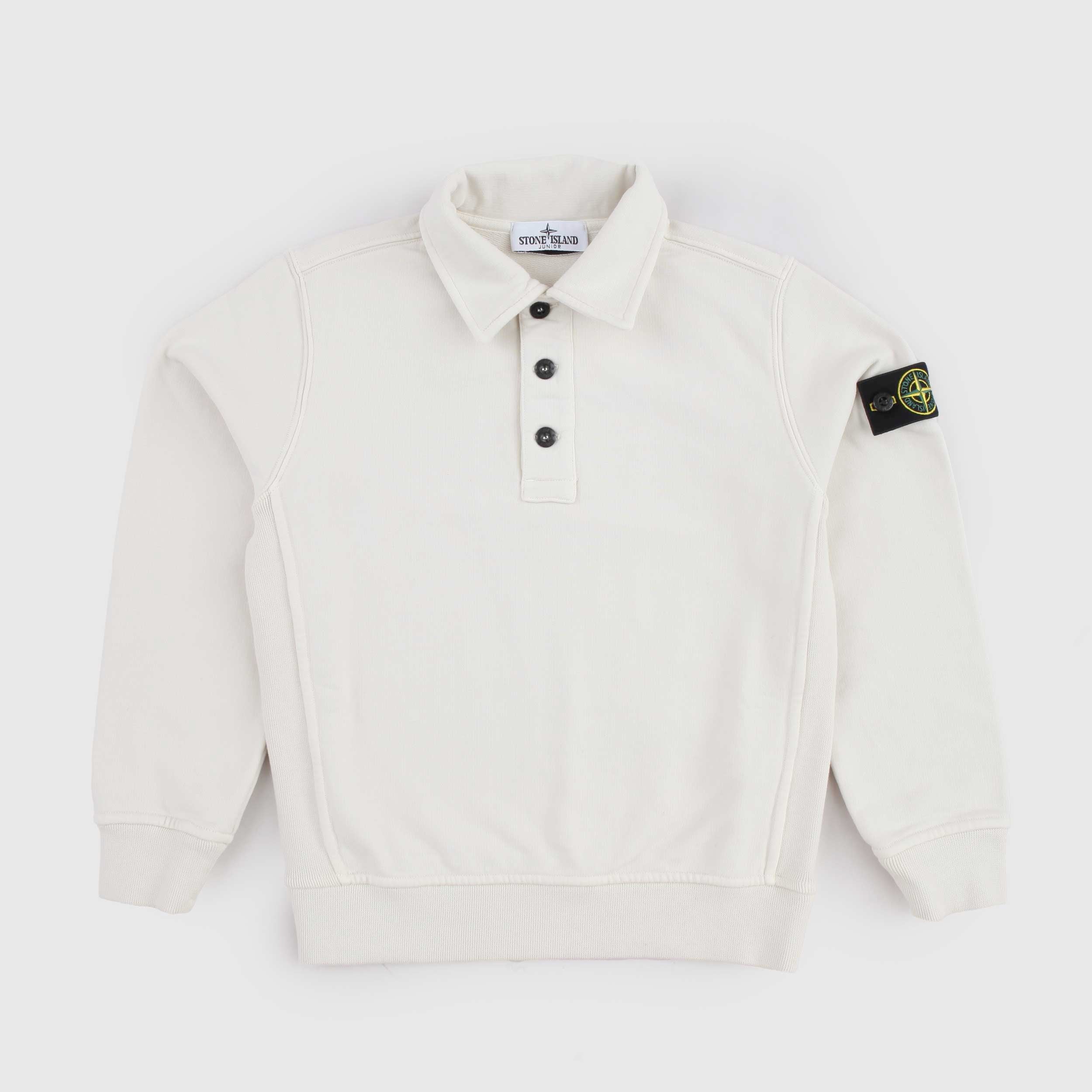Felpa Latte Modello Polo con Bottoni By STONE ISLAND
