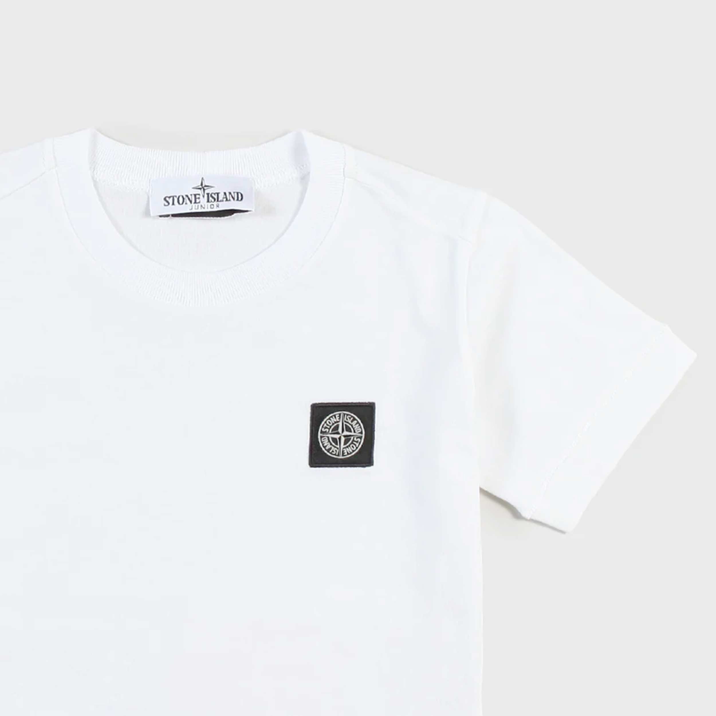 T-shirt Girocollo Bianca con Logo Firmata STONE ISLAND