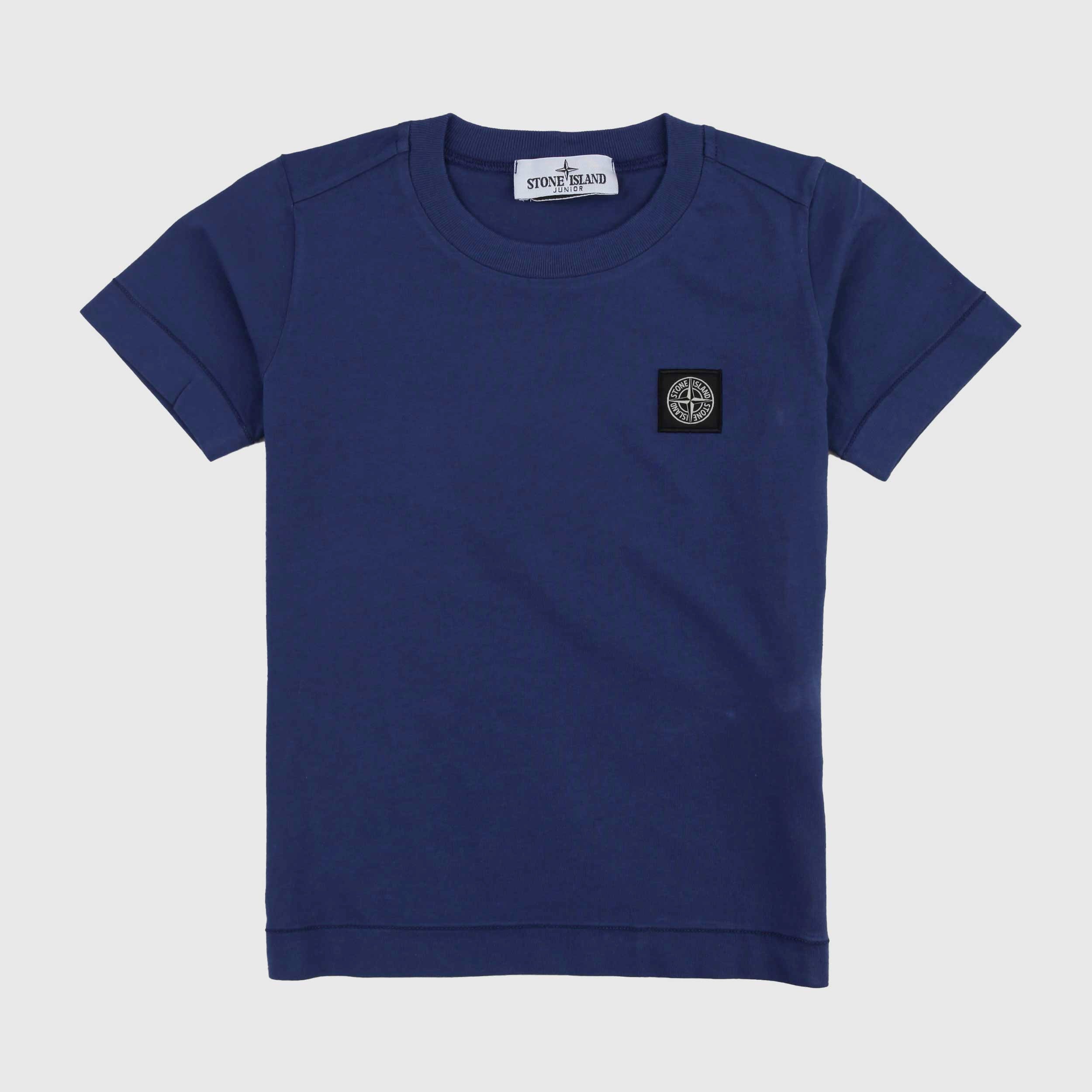 T-shirt Indaco con Targhetta Nera Firmata STONE ISLAND