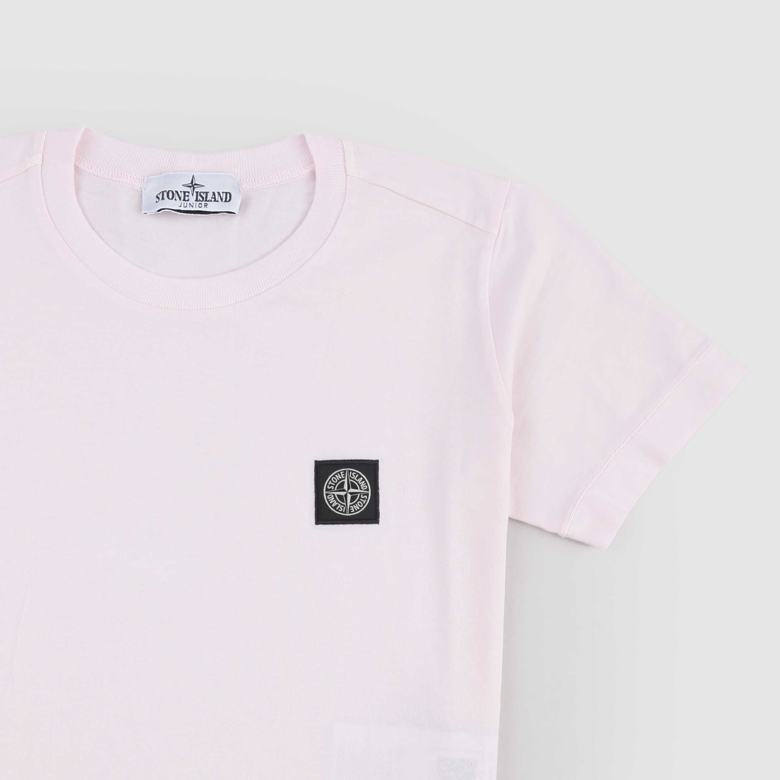 Pink T-shirt with Black STONE ISLAND Logo Patch