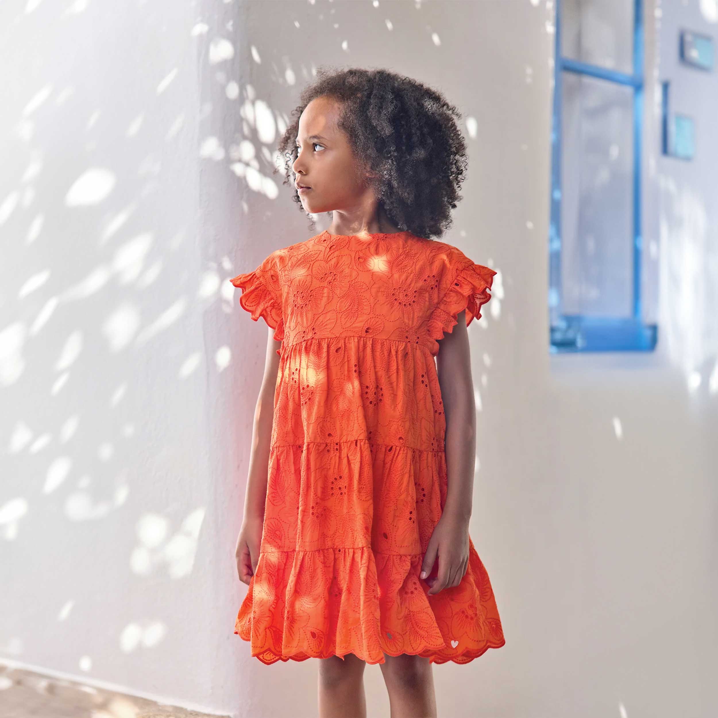 Abito Arancione Tessuto Sangallo Firmato TARTINE ET CHOCOLAT