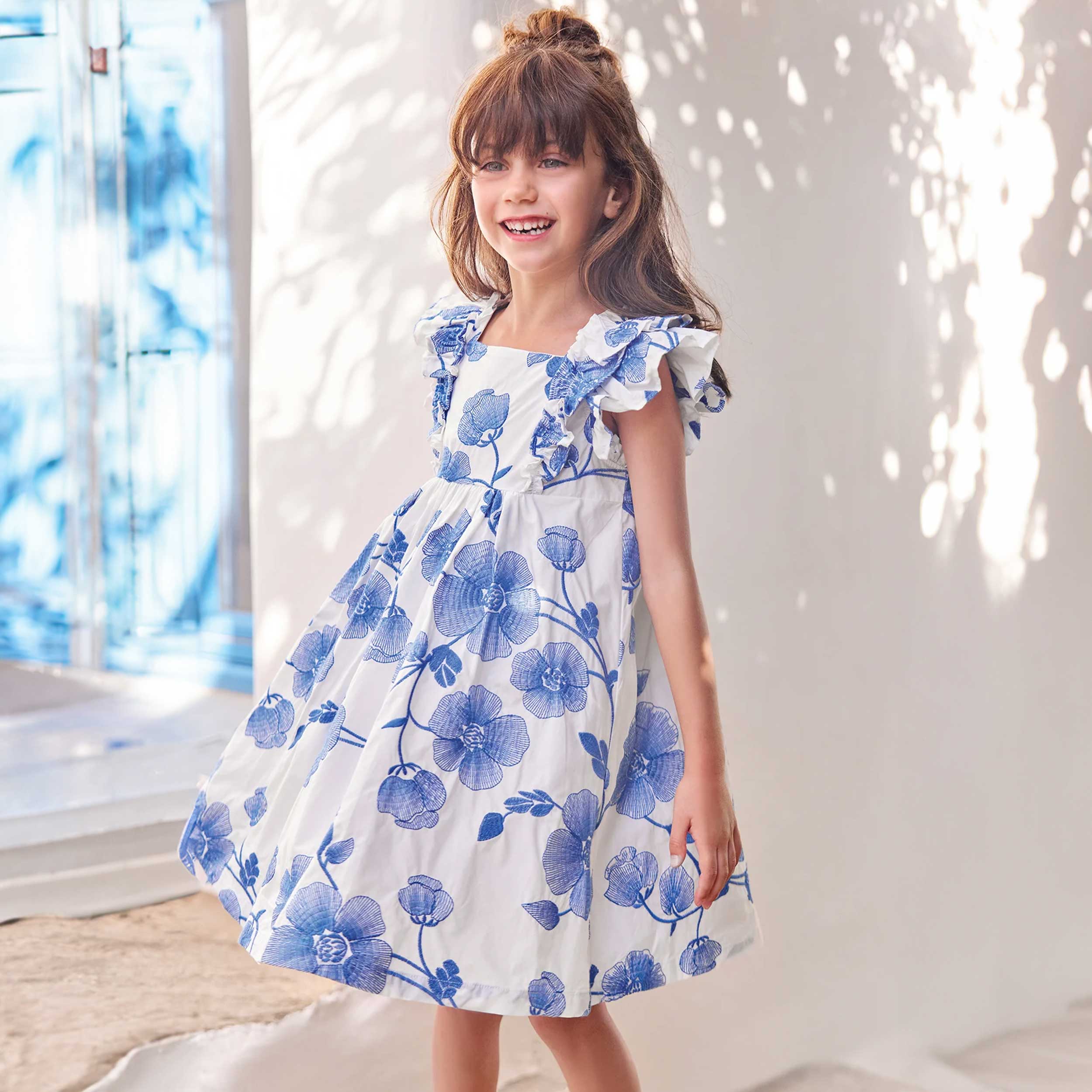 Abito Fantasia Bianco e Celeste Firmato TARTINE ET CHOCOLAT