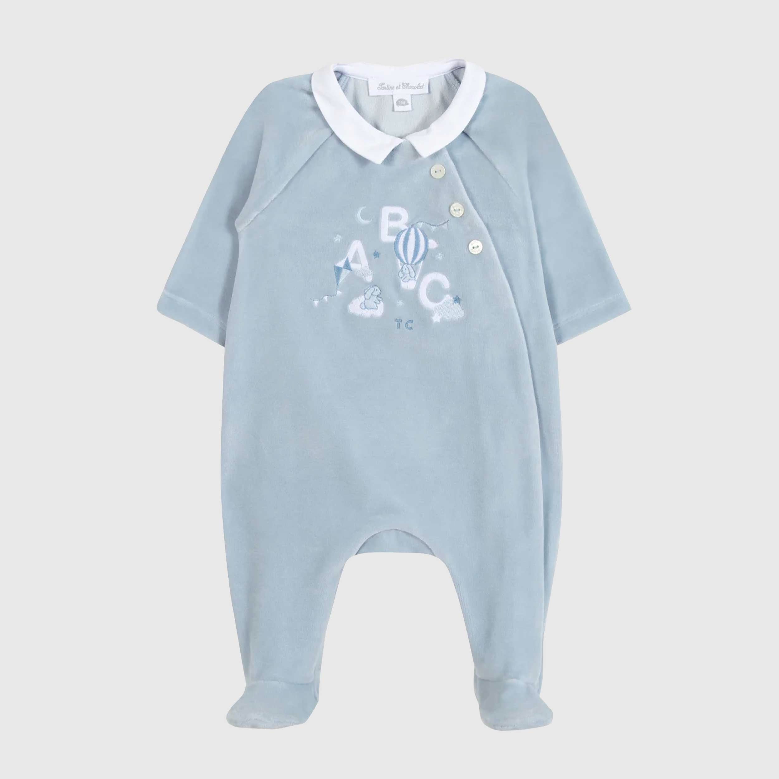 Tutina Celeste con Ricamo Firmata TARTINE ET CHOCOLAT