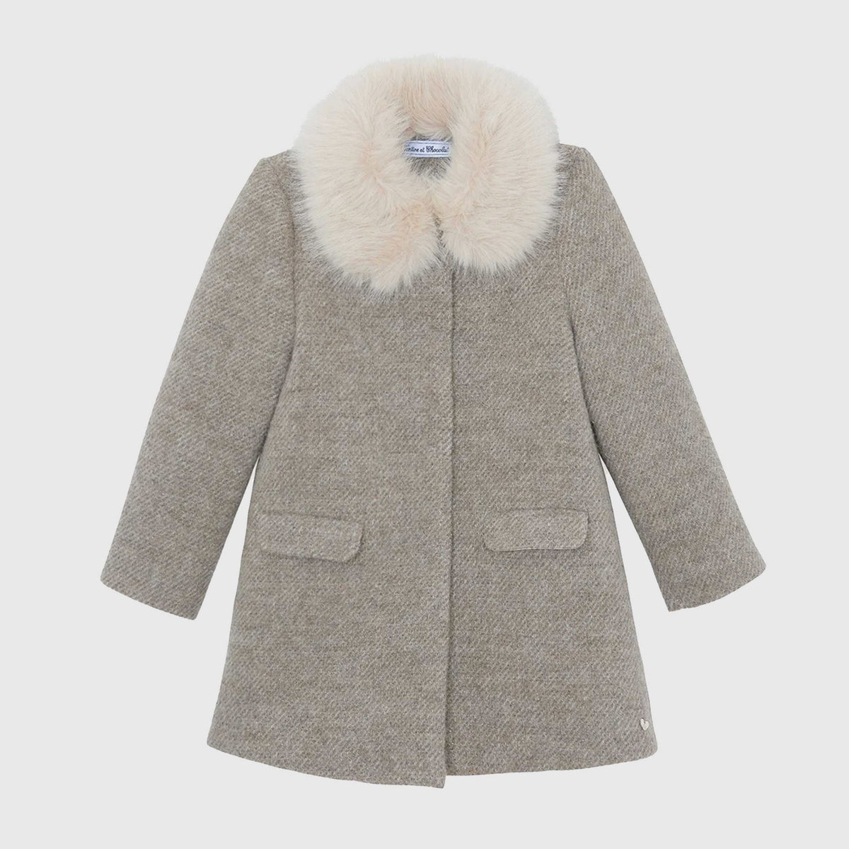 Cappotto Grigio in Tweed con Pelliccia per Bambine TARTINE ET CHOCOLAT
