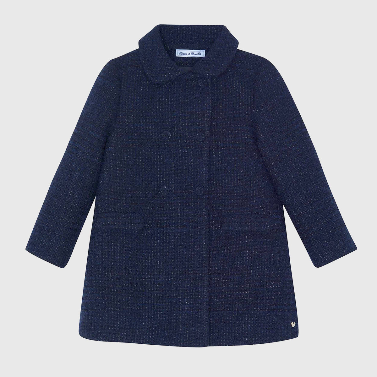 Cappotto Blu Navy in Tweed per Bambine TARTINE ET CHOCOLAT