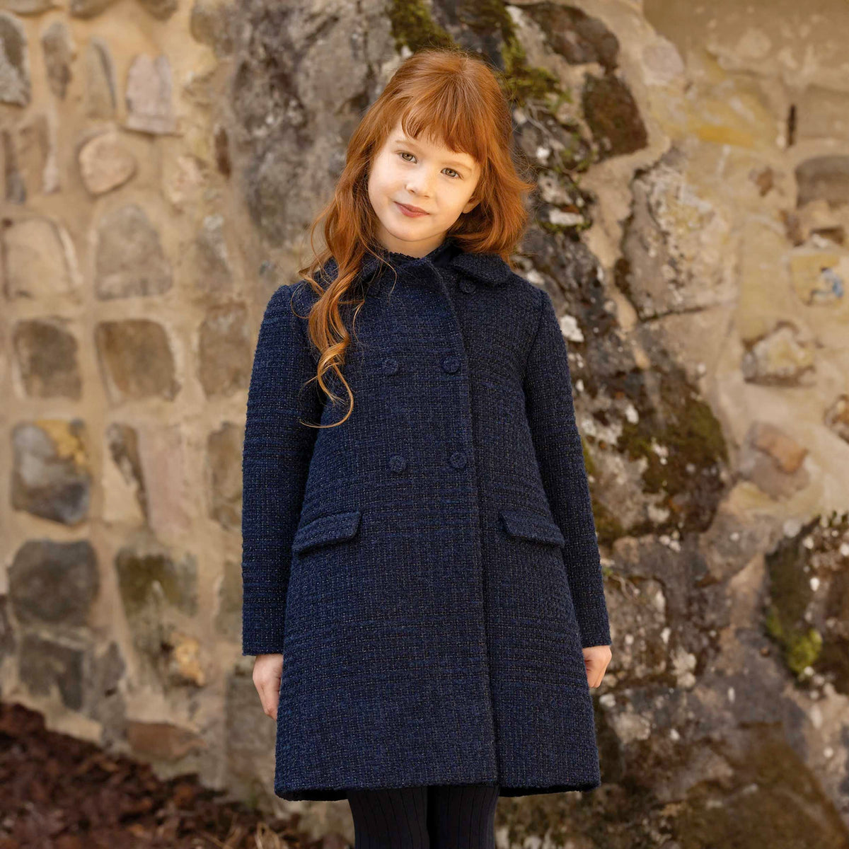 Cappotto Blu Navy in Tweed per Bambine TARTINE ET CHOCOLAT