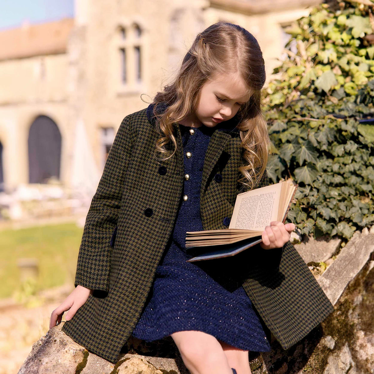 Olivia Motivo Pied de Poule Coat for Girls TARTINE ET CHOCOLAT