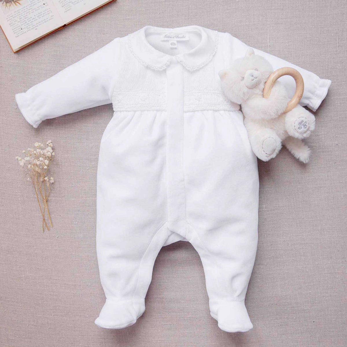 TARTINE ET CHOCOLAT White Round Collar Baby Jumpsuit