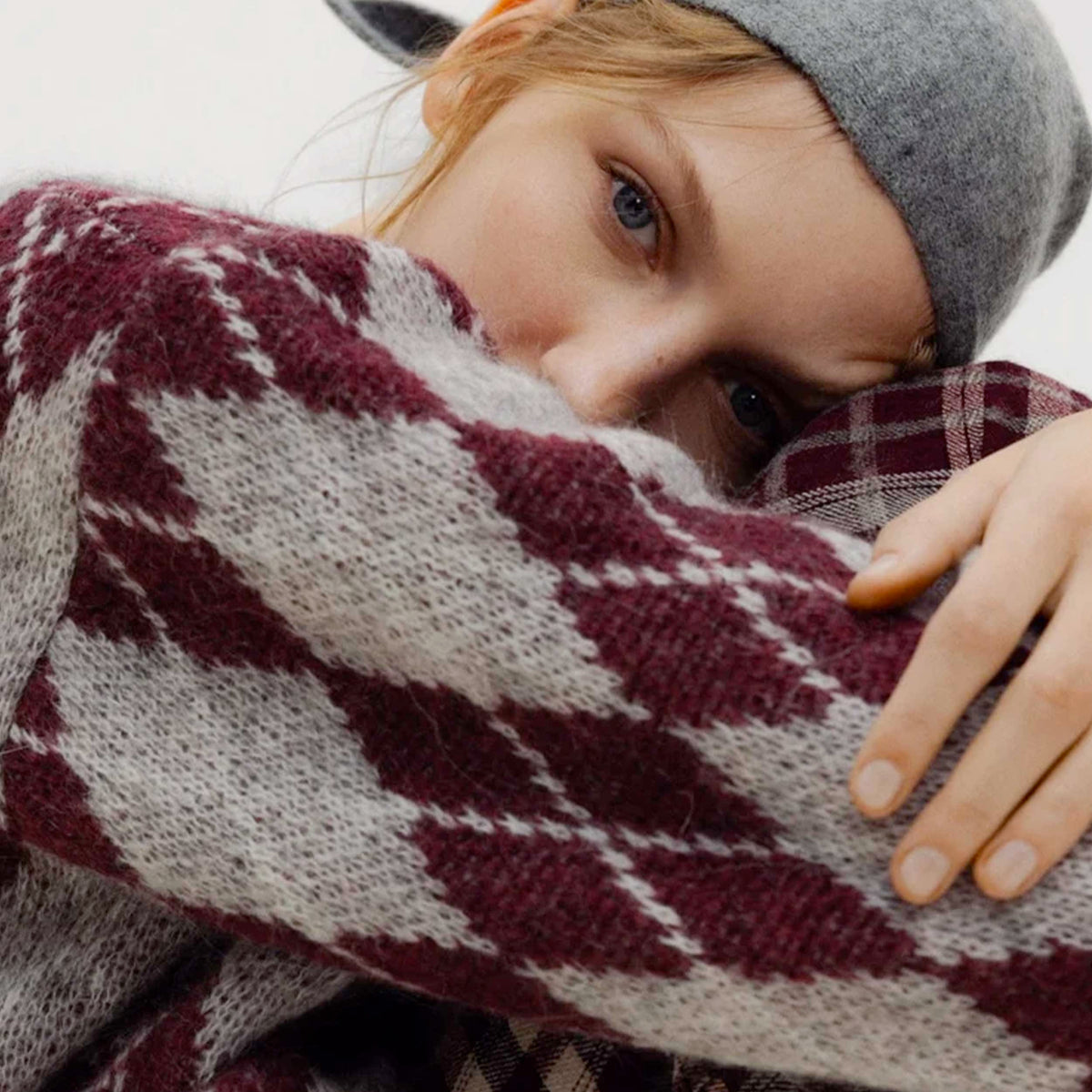 Pullover a V Bordeaux e Grigio per Ragazza by THE NEW SOCIETY