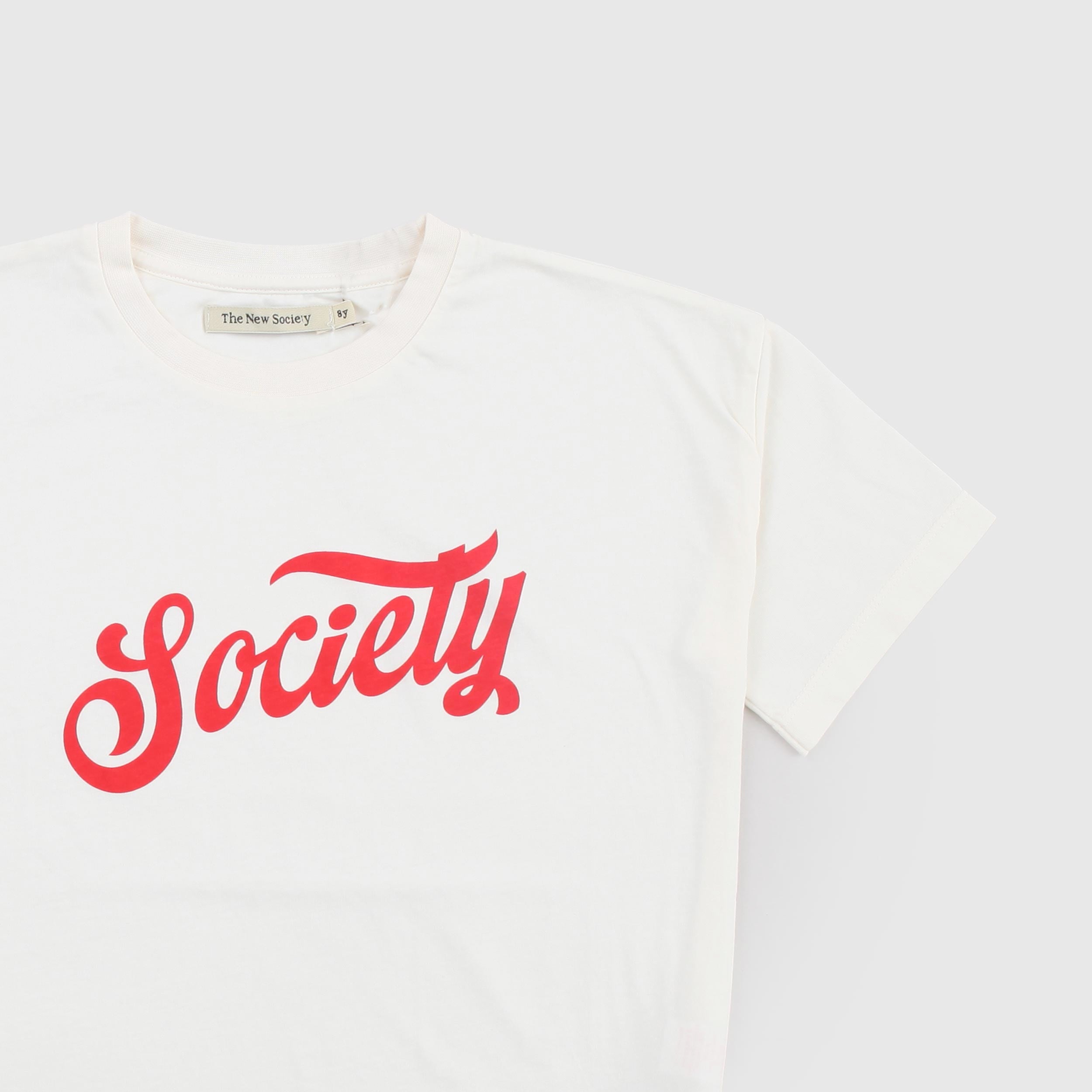 T-shirt Beige con Logo Rosso Firmata THE NEW SOCIETY