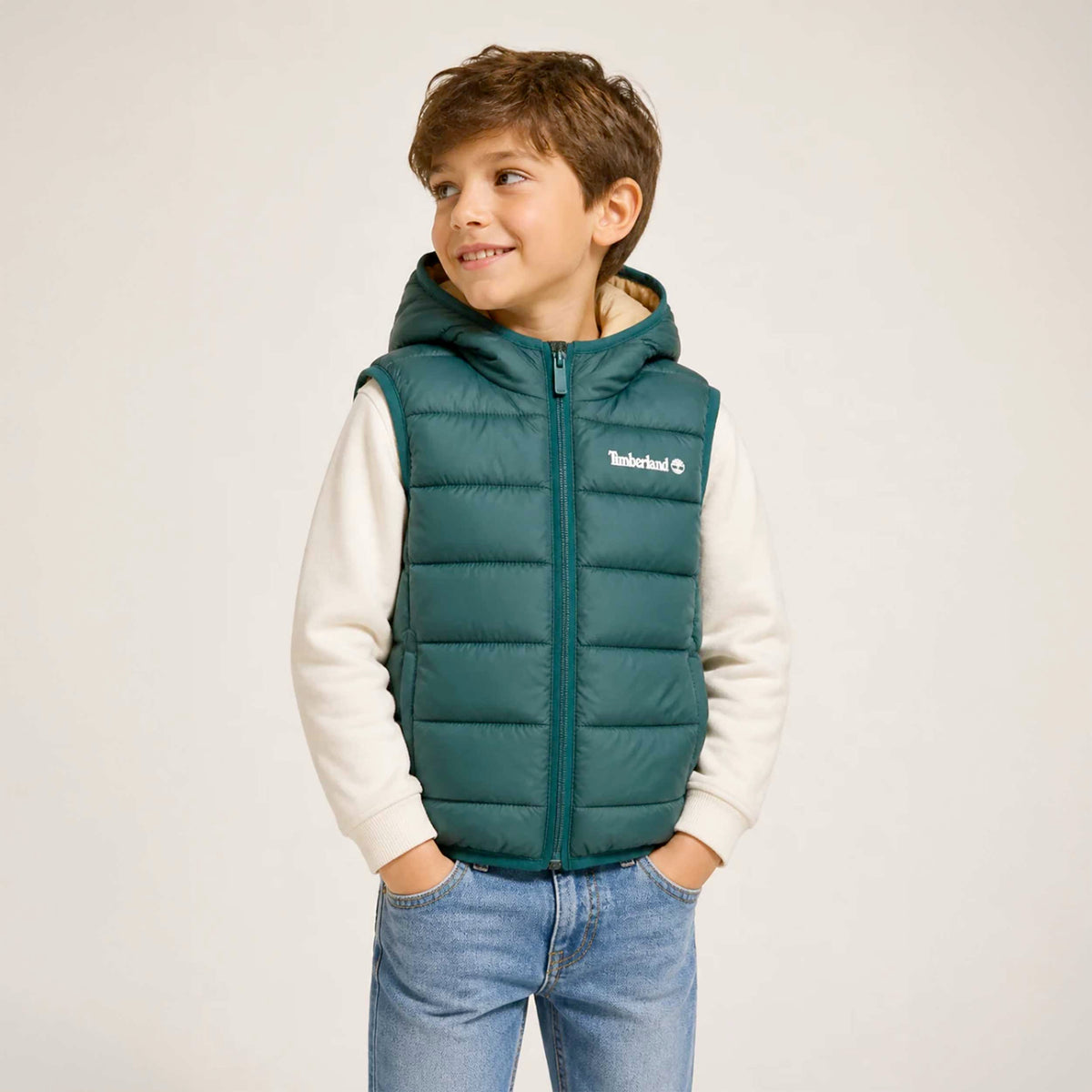Smanicato Verde con Stampa Logo per Ragazzi TIMBERLAND