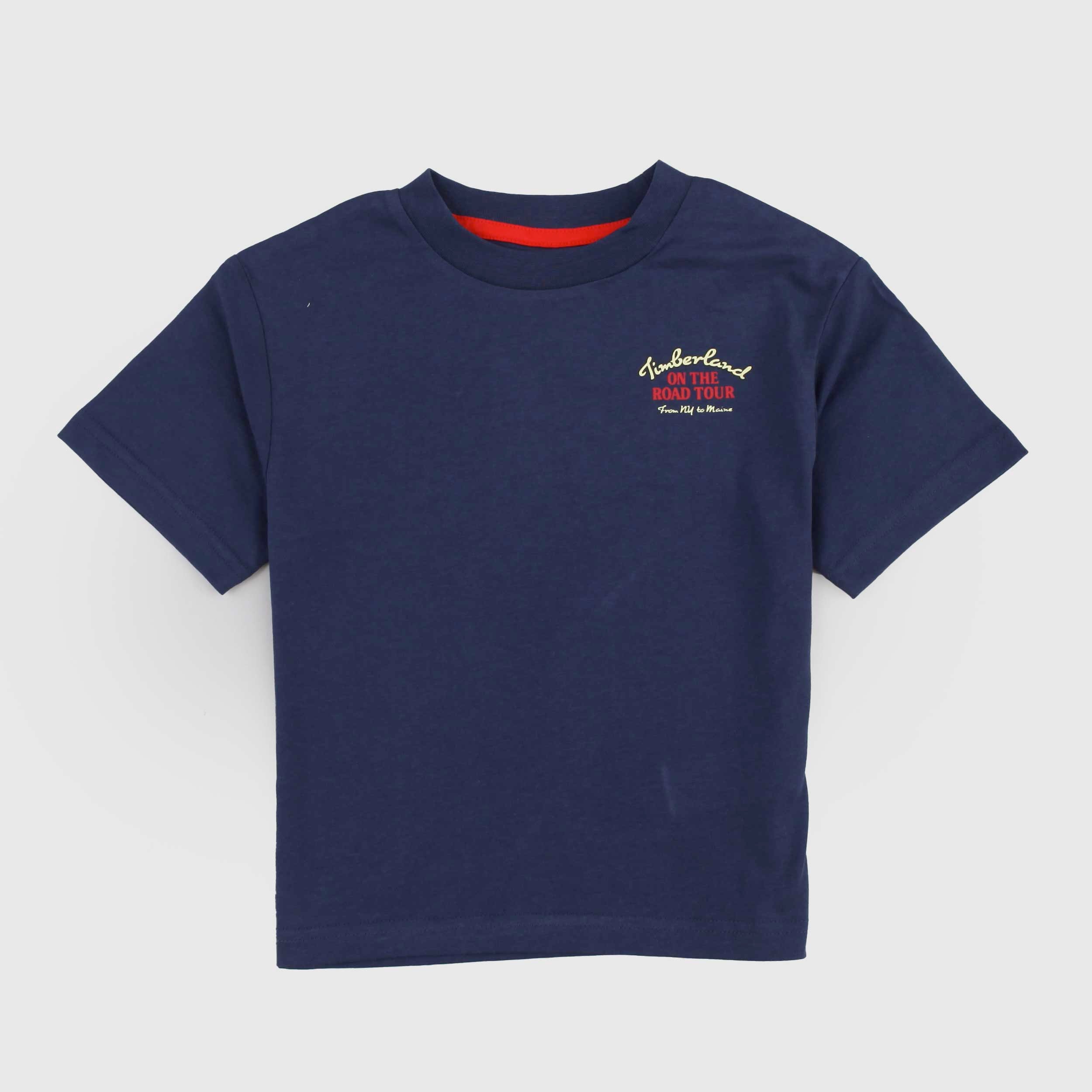 T-shirt Blu con Piccola Scritta Rossa Firmata TIMBERLAND