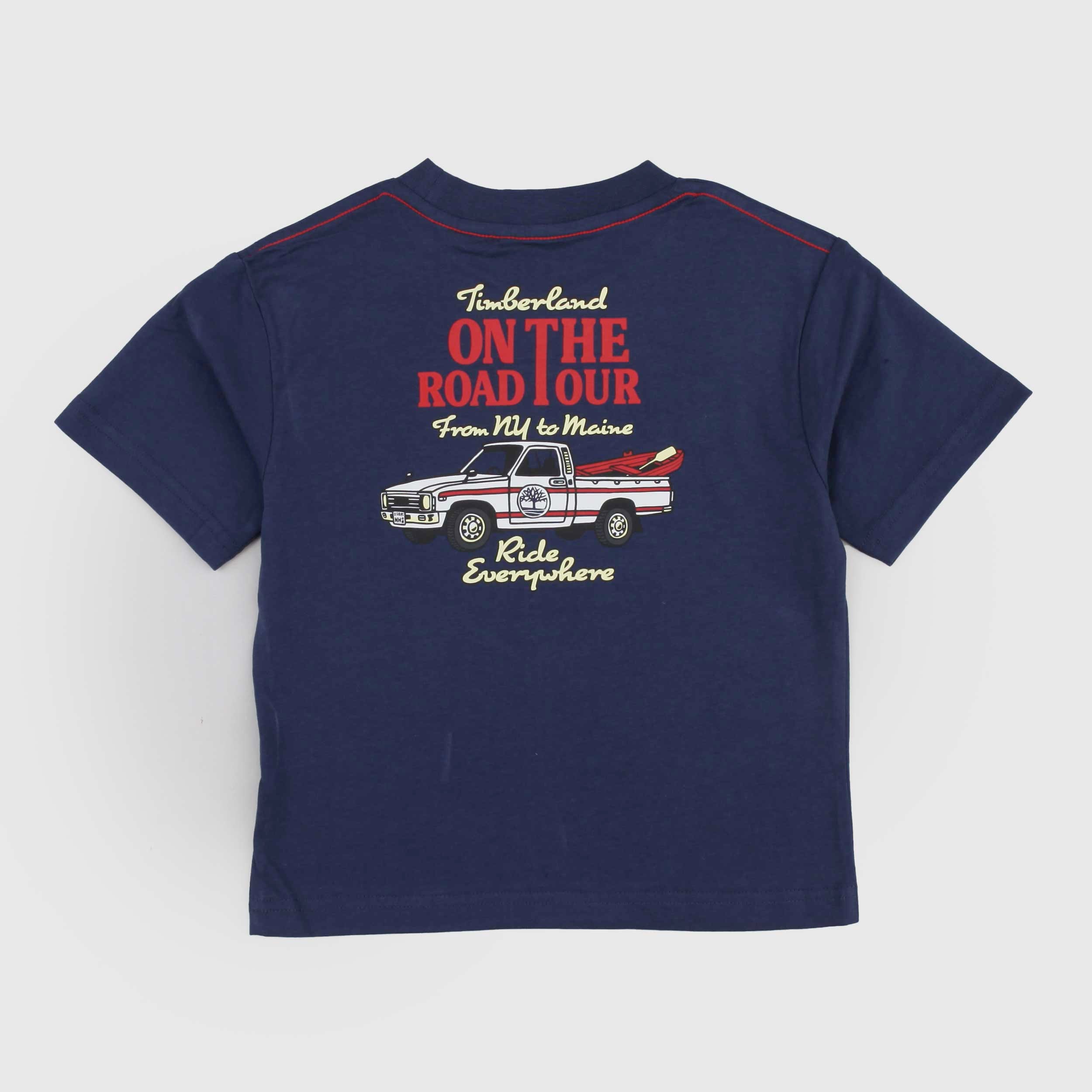 T-shirt Blu con Piccola Scritta Rossa Firmata TIMBERLAND