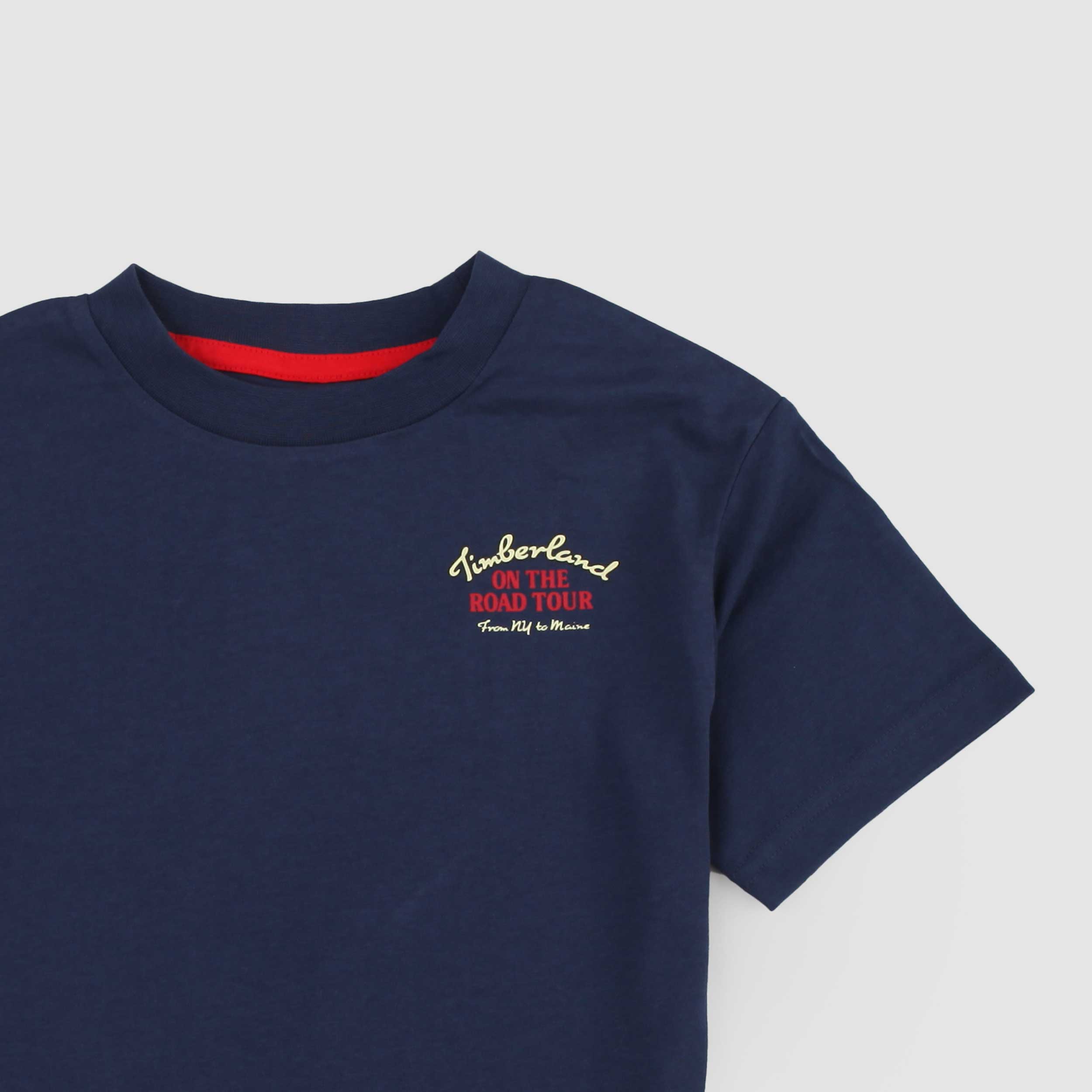 T-shirt Blu con Piccola Scritta Rossa Firmata TIMBERLAND