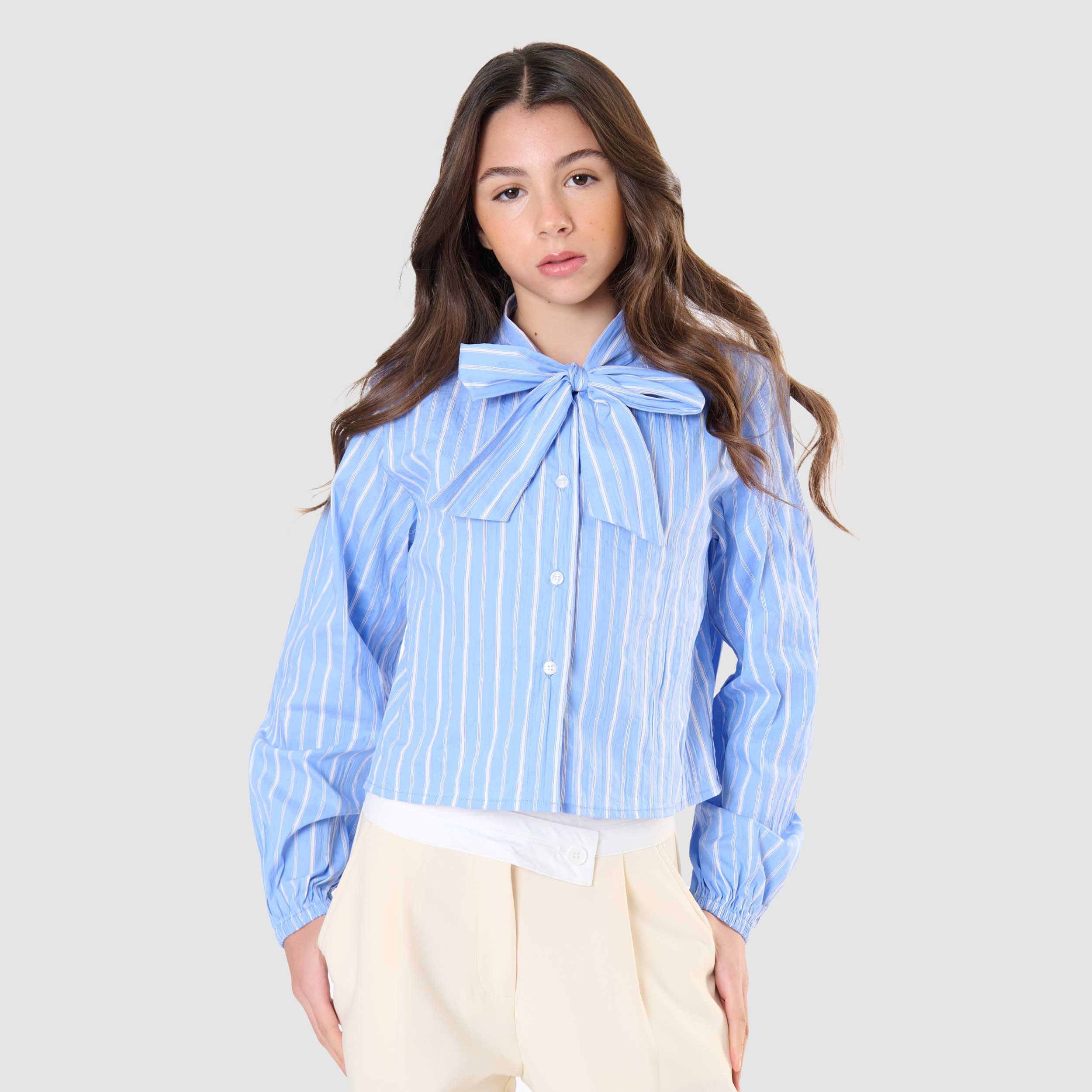 White and Light Blue Striped Shirt for Girl by TOBETOO
