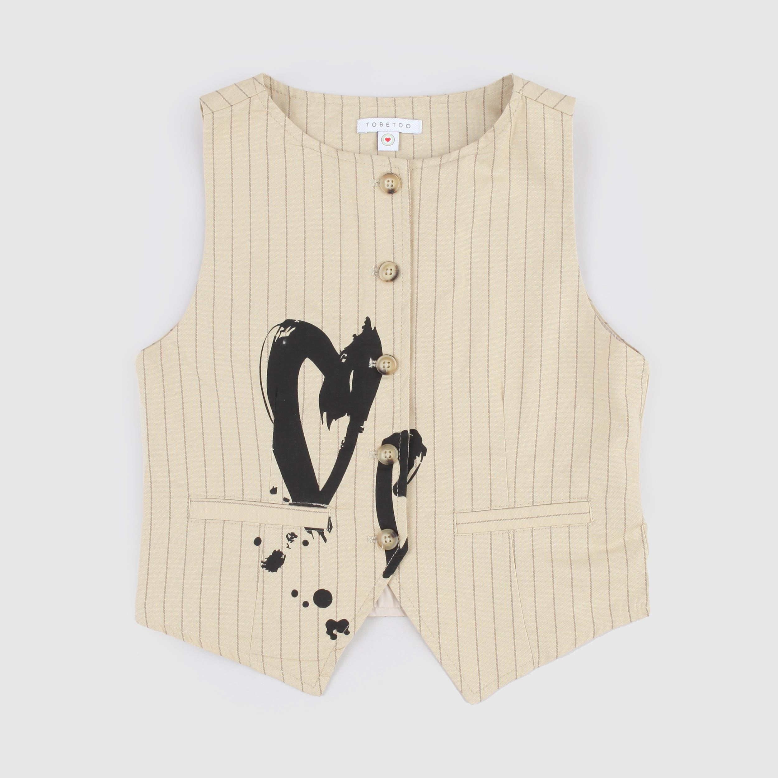 Beige Vest with Fake Pockets by TOBETOO