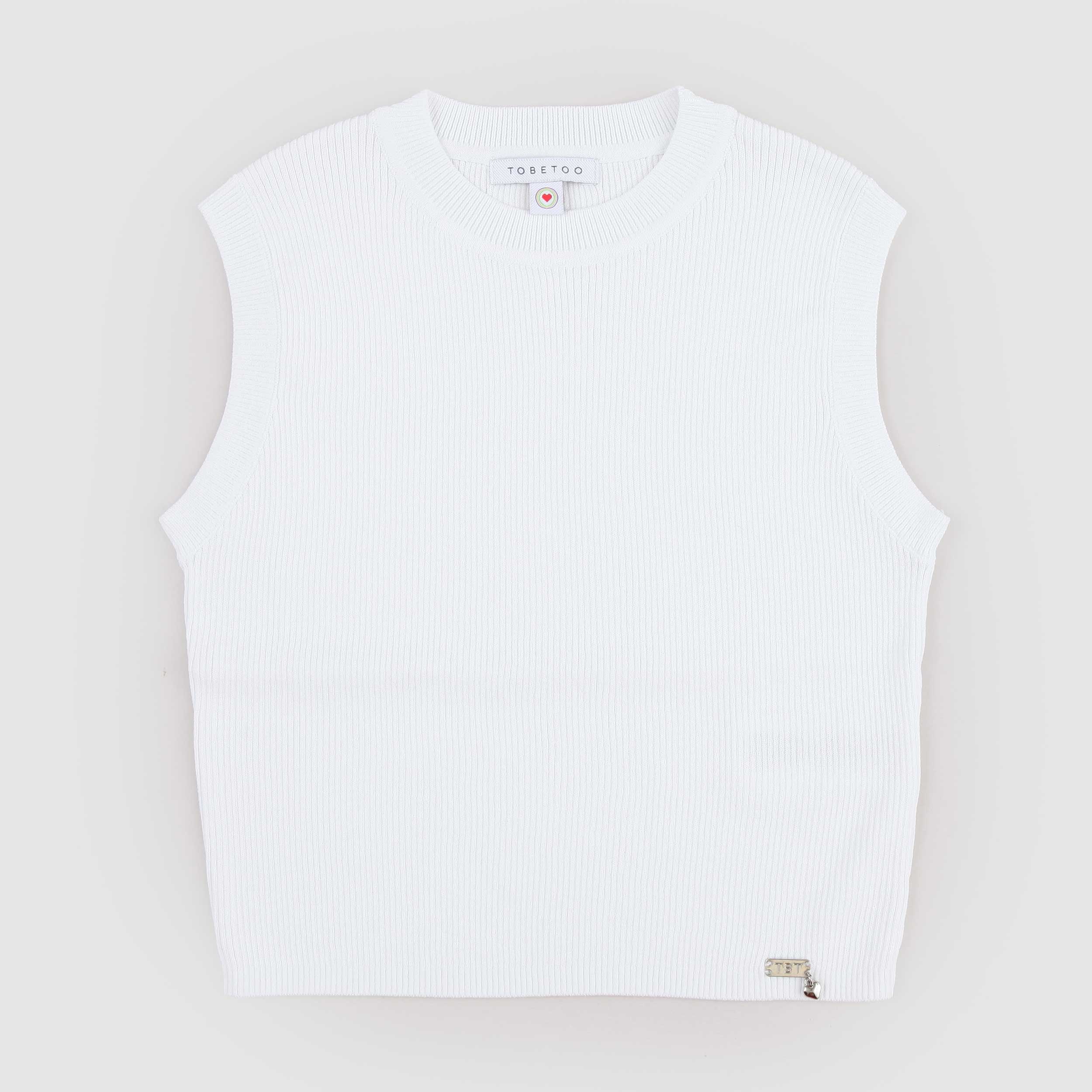 Gilet Bianco Smanicato con Orli a Coste Firmato TOBETOO