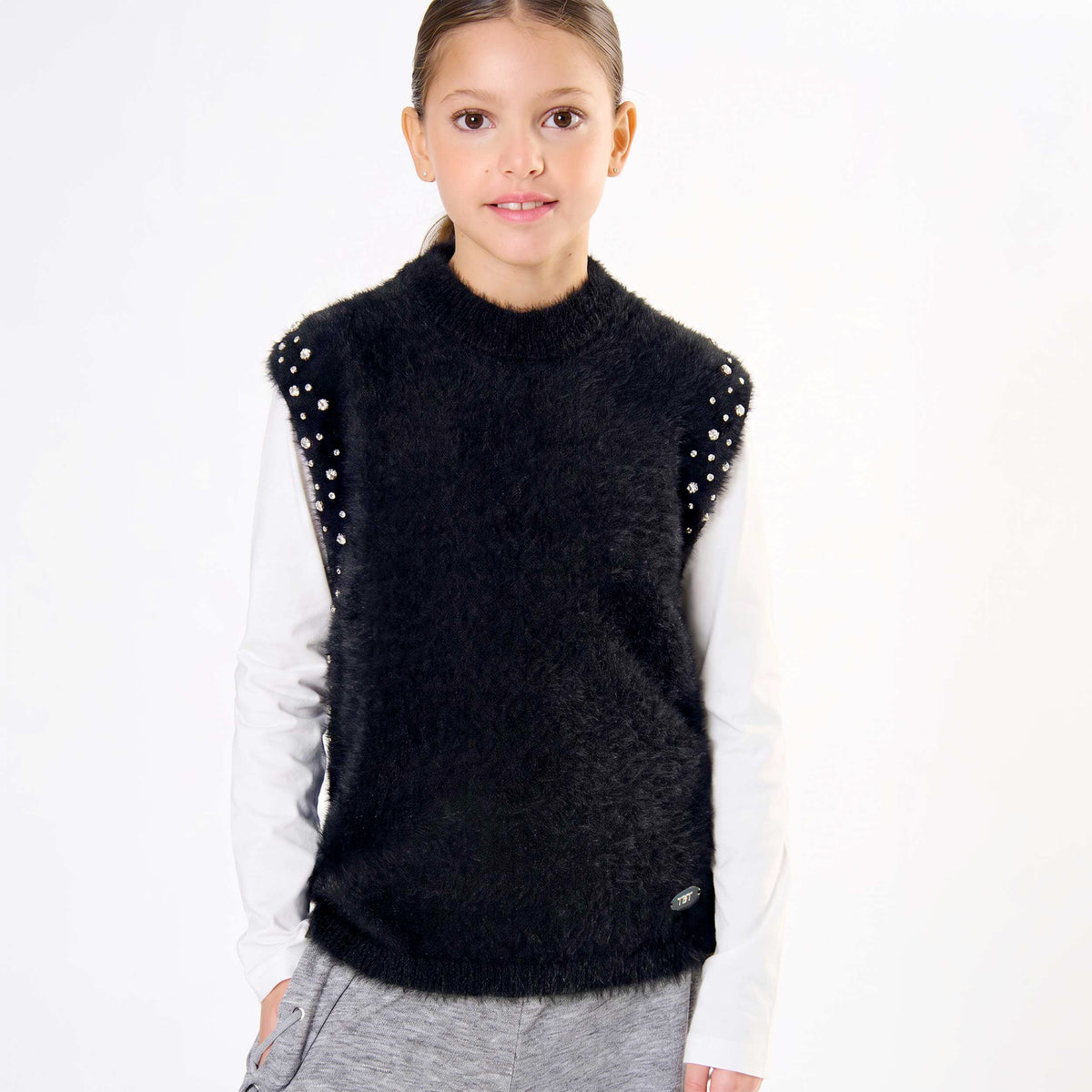 Smanicato Nero in Maglia con Strass per Ragazza TOBETOO