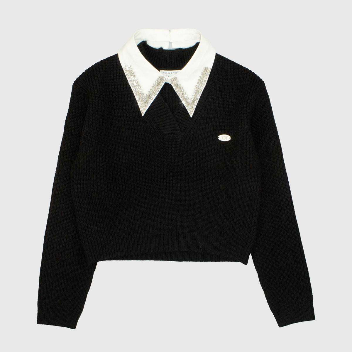 Pullover Nero con Colletto Gioiello per Ragazza TOBETOO