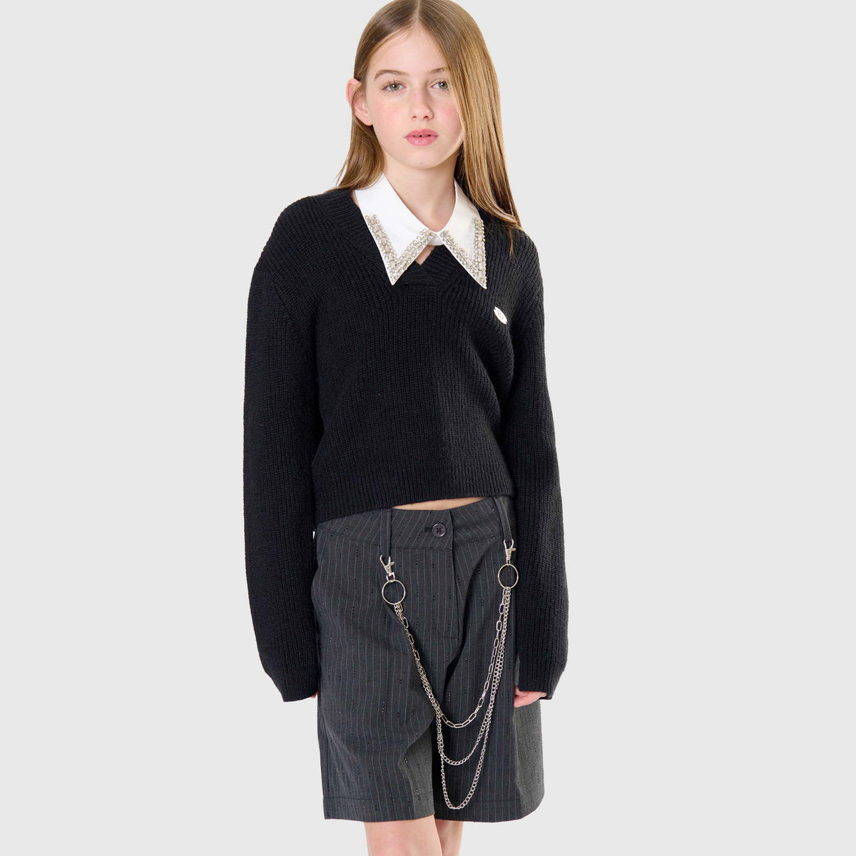 Pullover Nero con Colletto Gioiello per Ragazza TOBETOO