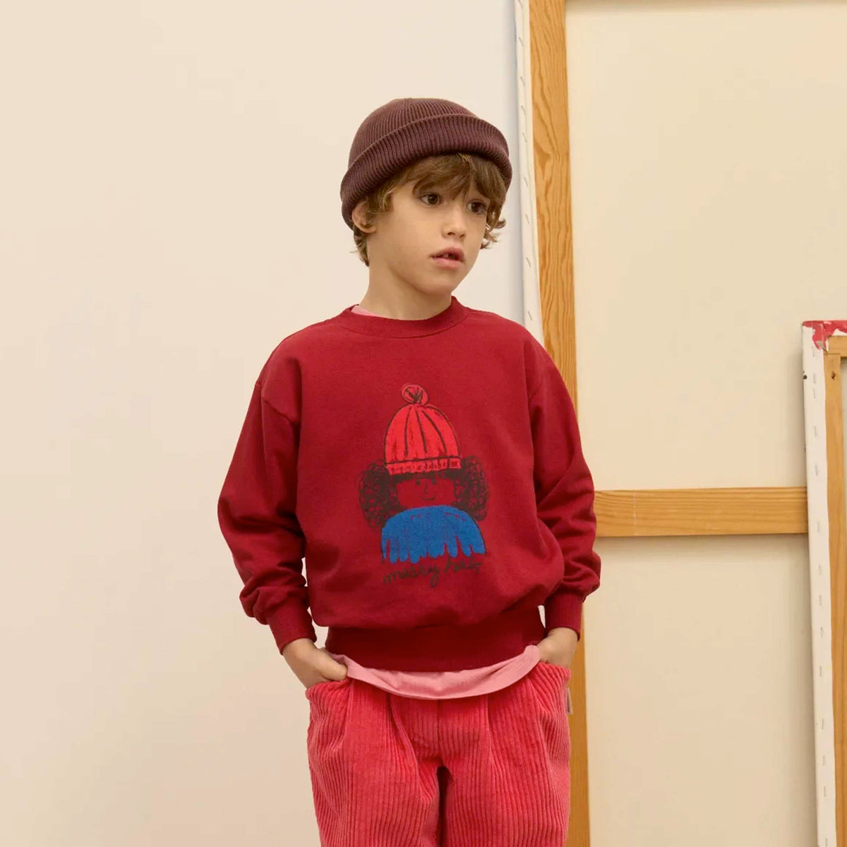 Felpa Rossa con Stampa Messy Hair per Bambini WEEKEND HOUSE KIDS