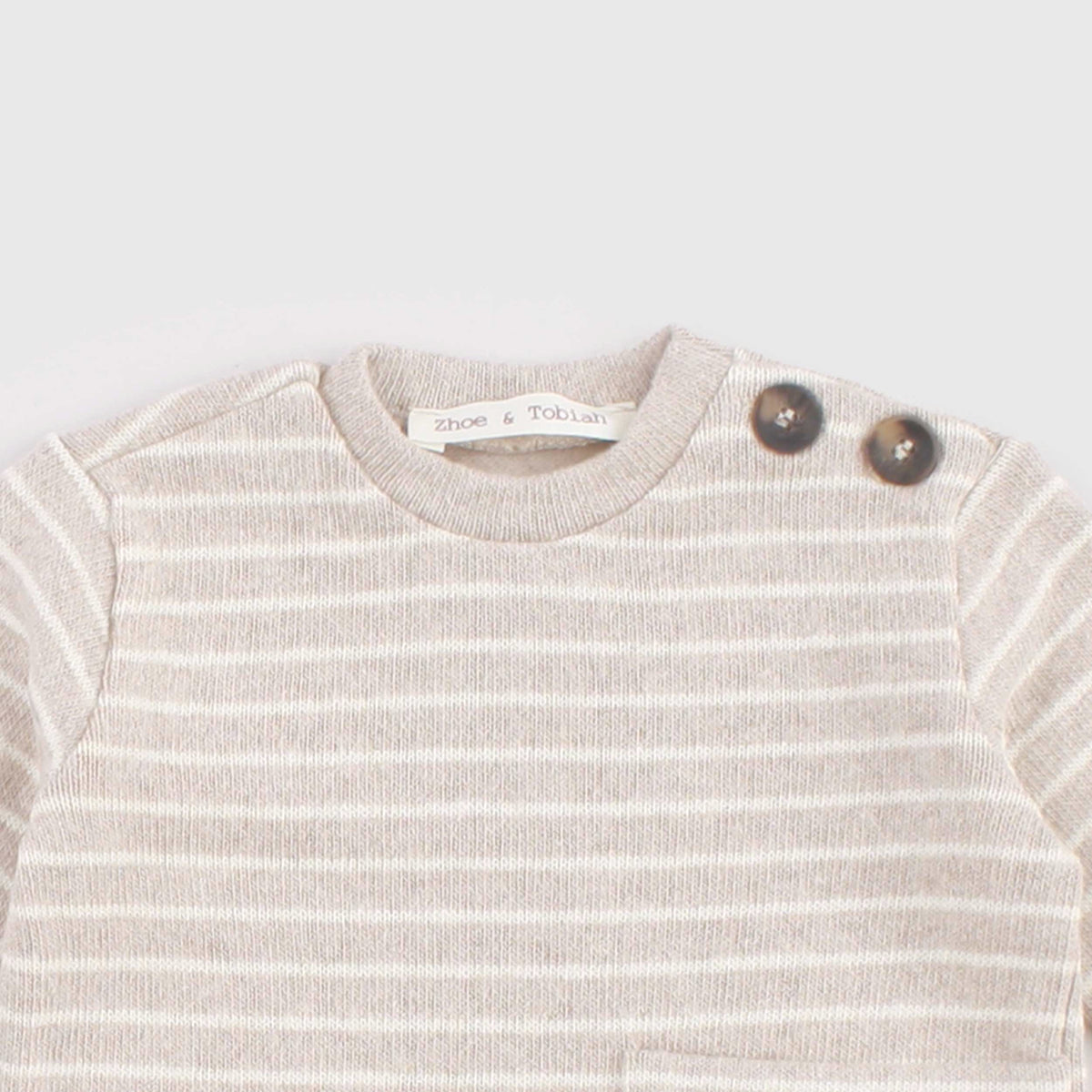 ZHOE AND TOBIAH Wooden Buttoned Beige and Cream Sweater for Newborn
