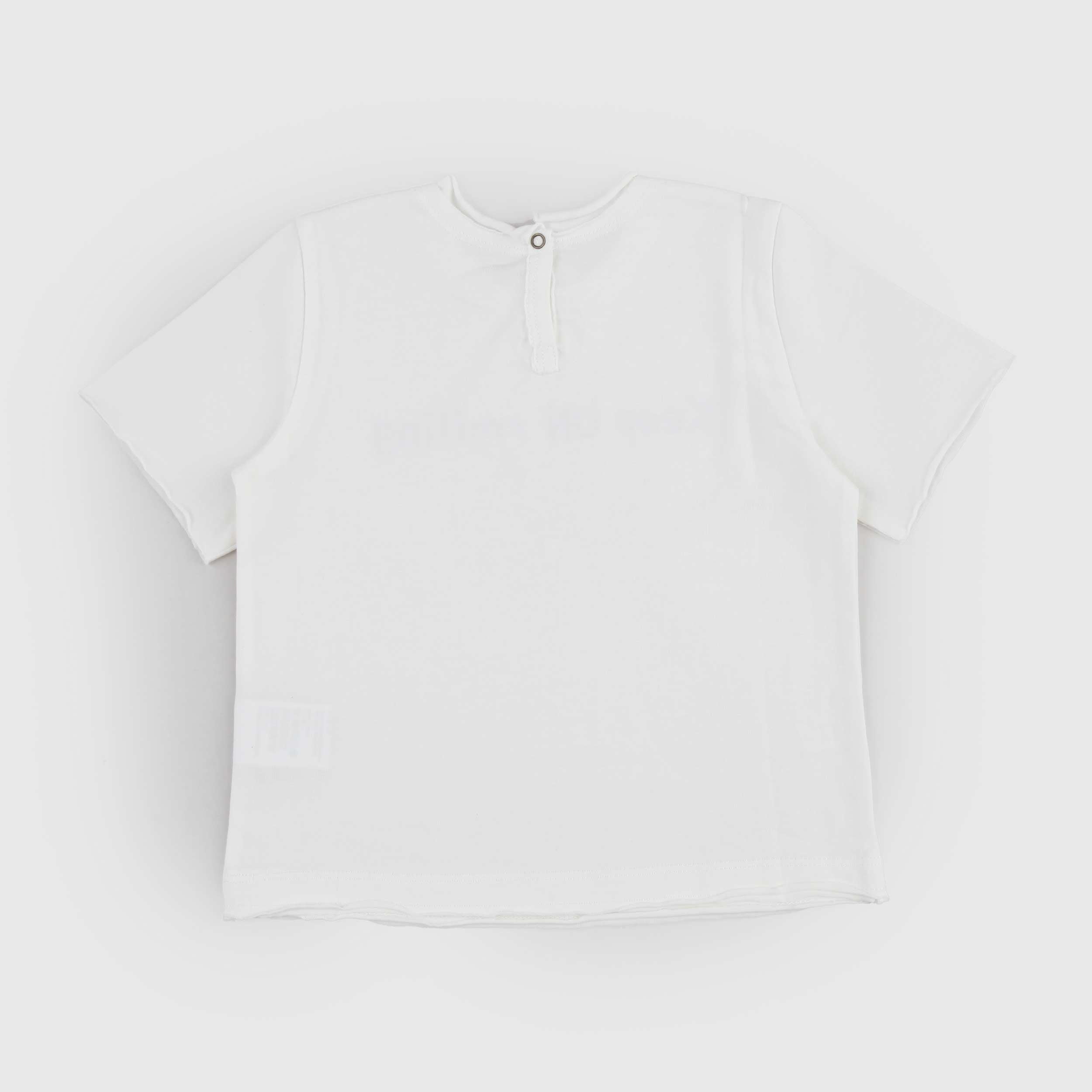 T-shirt Latte con Stampa Blu Firmata ZHOE AND TOBIAH