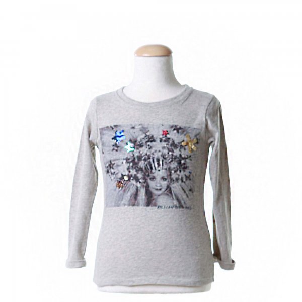 American Outfitters - T-SHIRT CHARLESTON GRIGIA CON PAILLETTES
