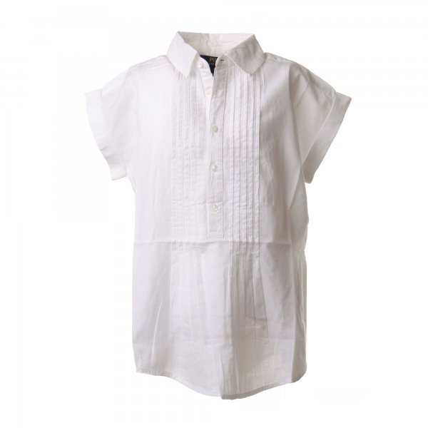 Ralph Lauren - Camicia mezza manica girl bianca con pieghe