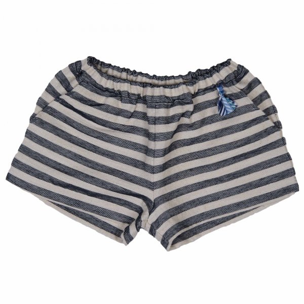 Douuod - Shorts bambina in jersey a righe panna e blu