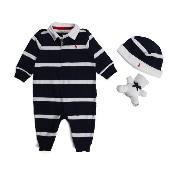 Ralph Lauren - Classic White Blue Stripes Baby Gift Set
