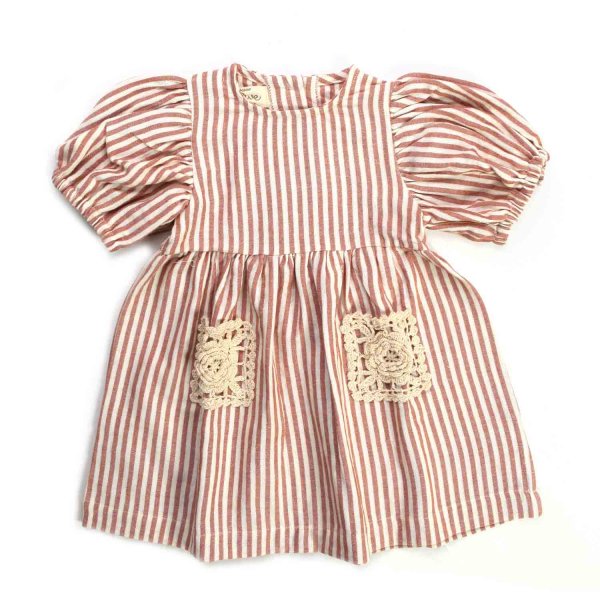 Olive - LITTLE GIRL WHITE AND RUST STRIPED DRESS