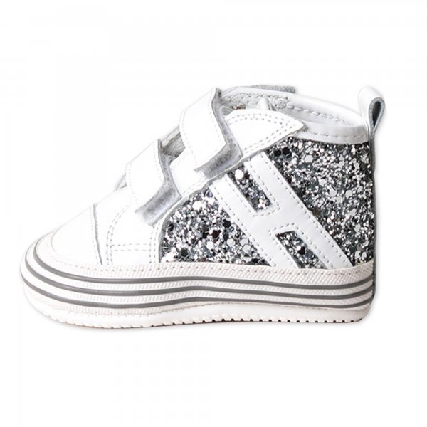 Hogan - Sneakers R141 neonata bianche glitter argento