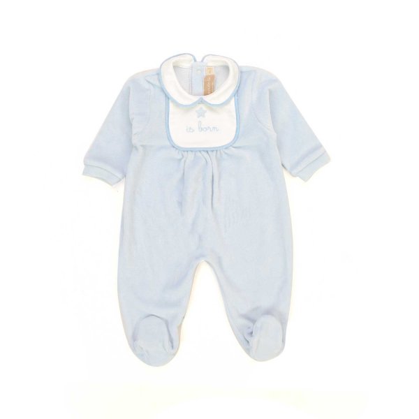 La Stupenderia - LIGHT BLUE ROMPER WITH HAND EMBROIDERY FOR BABY