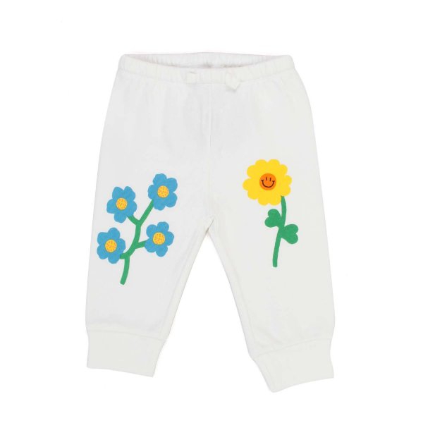 Stella Mccartney - WHITE SWEATPANTS WITH FLOWERS FOR LITTLE GIRLS AND BABIES
