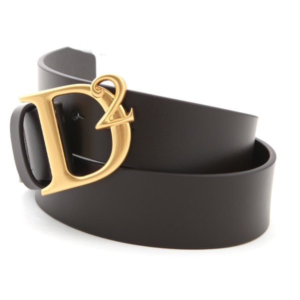 Dsquared2 - UNISEX BROWN LEATHER BELT WITH MONOGRAM