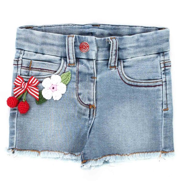 Monnalisa - SHORTS DI JEANS CON PATCH COLORATE BAMBINA BABY