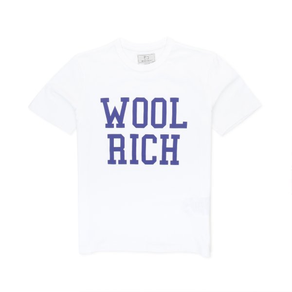 Woolrich - WHITE T-SHIRT WITH BLUE LOGO FOR CHILDREN AND TEEN