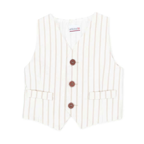 Officina51 - CREAM VEST WITH BEIGE STRIPES FOR CHILDREN AND BABY