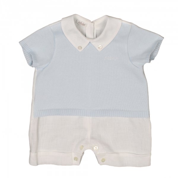 Le Bebé Enfant - Completo bebè bianco e celeste cotone e lino