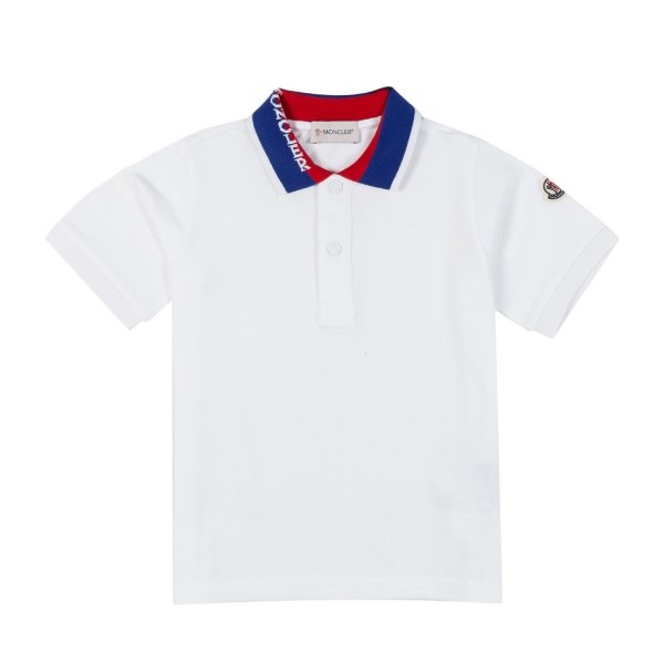 Moncler - Polo bianca con colletto lettering bambino e teen