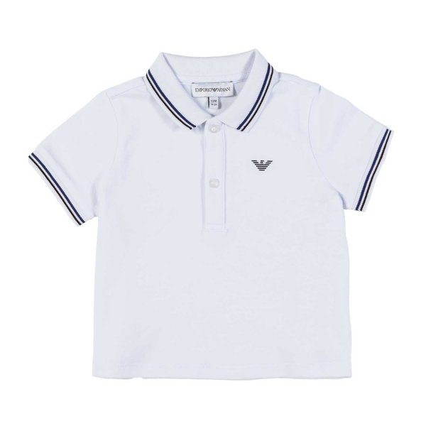 Armani Junior - WHITE BABY POLO SHIRT WITH NAVY BLUE STRIPED EDGES