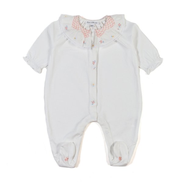 Tartine Et Chocolat - WHITE ROMPER WITH MULTICOLOR EMBROIDERY FOR BABY GIRLS