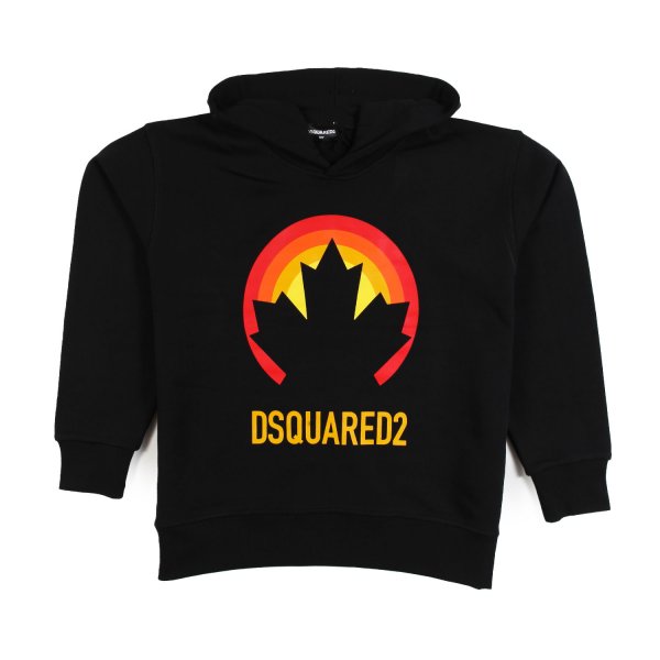 Dsquared2 - Felpa hoodie D2 nera con stampa rossa e gialla