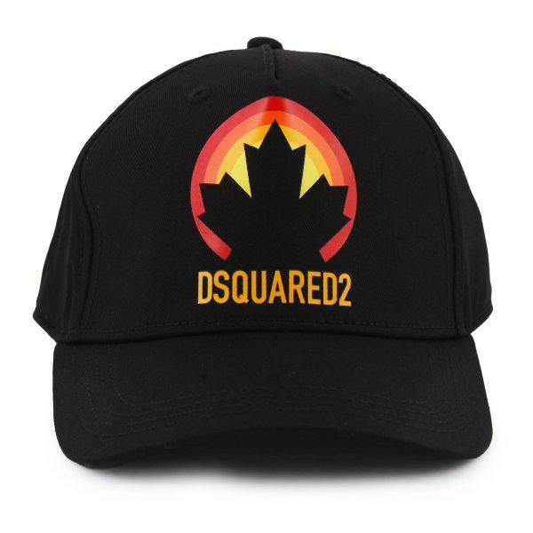 Dsquared2 - Cappello Dsquared2 nero con loghi arancio e rosso
