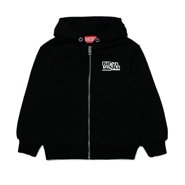 Diesel - Felpa hoodie Spone nera con loghi bianchi