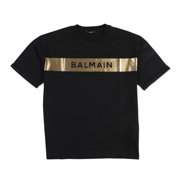 Balmain - T-Shirt unisex Balmain nera con striscia oro