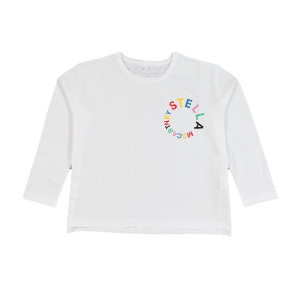 Stella Mccartney - T-shirt lunga bianca con logo multicolor